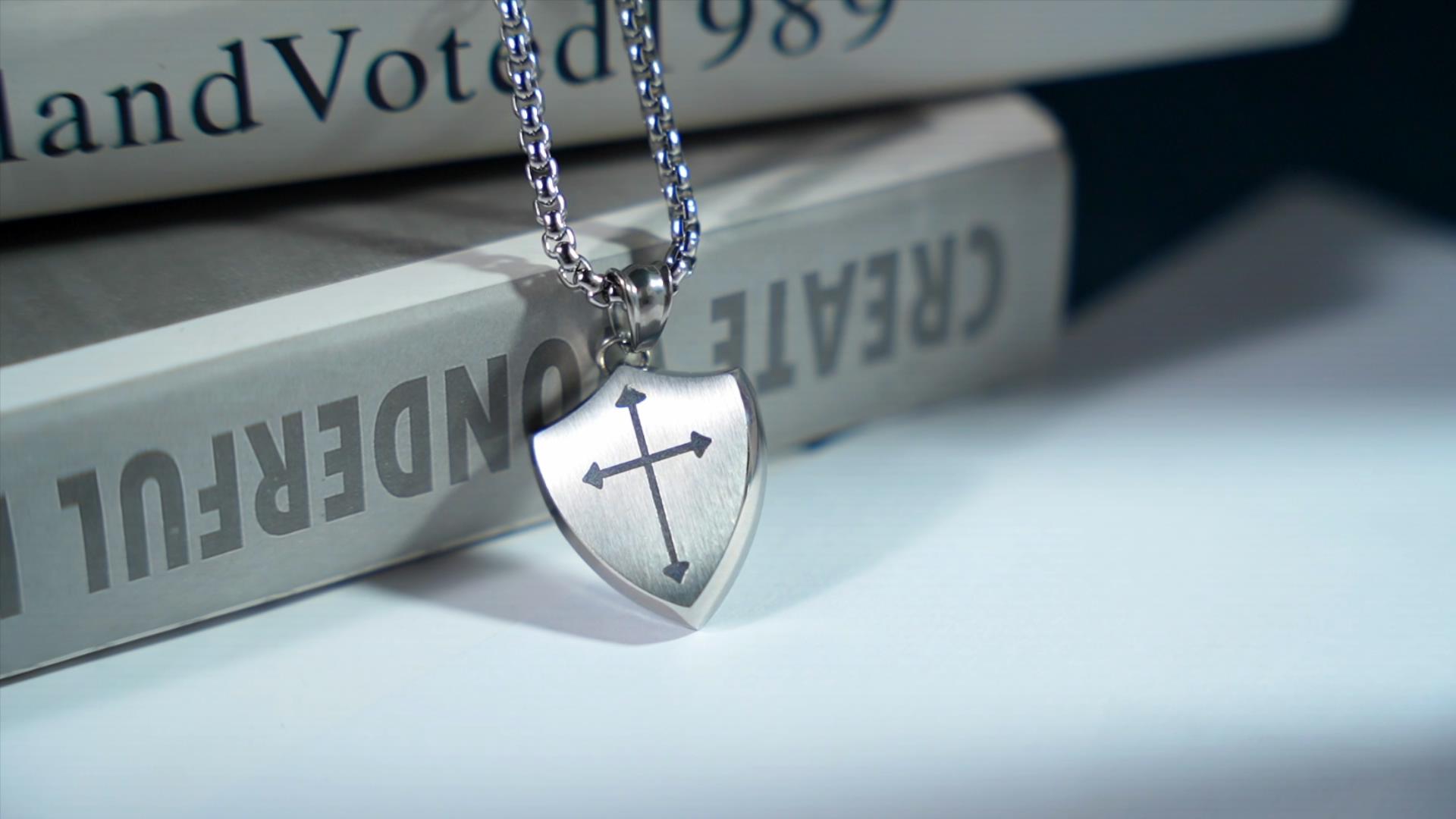 Lemu Mens Cross Necklace Shield Armor of God Pendant with Bible